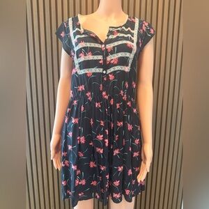 Free People Black Dress with Pink Floral Design
